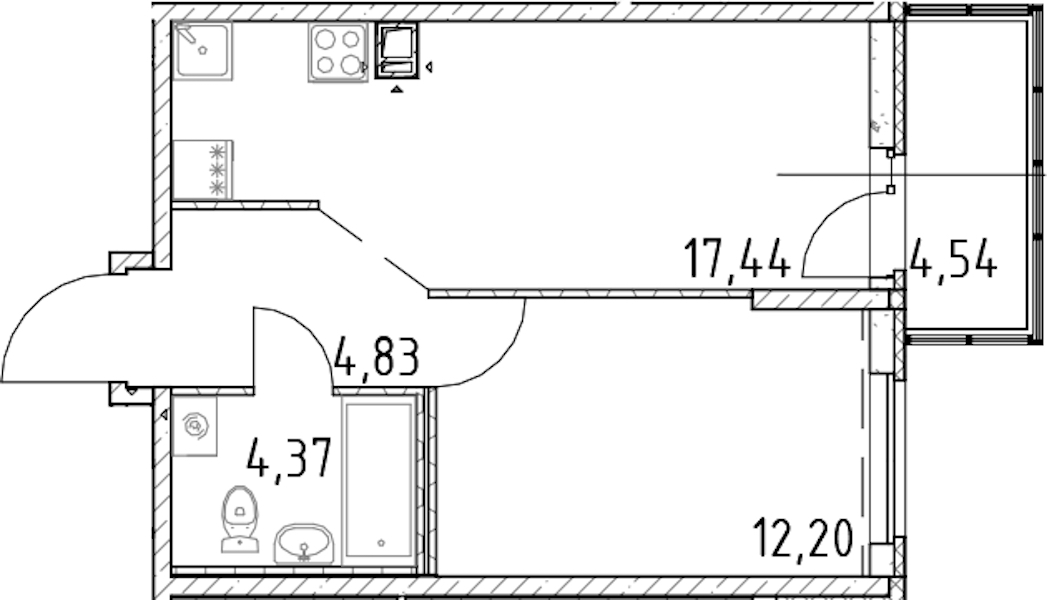 1-комнатная квартира 38.85 м², 13/17 эт., ЖК «Город Первых»